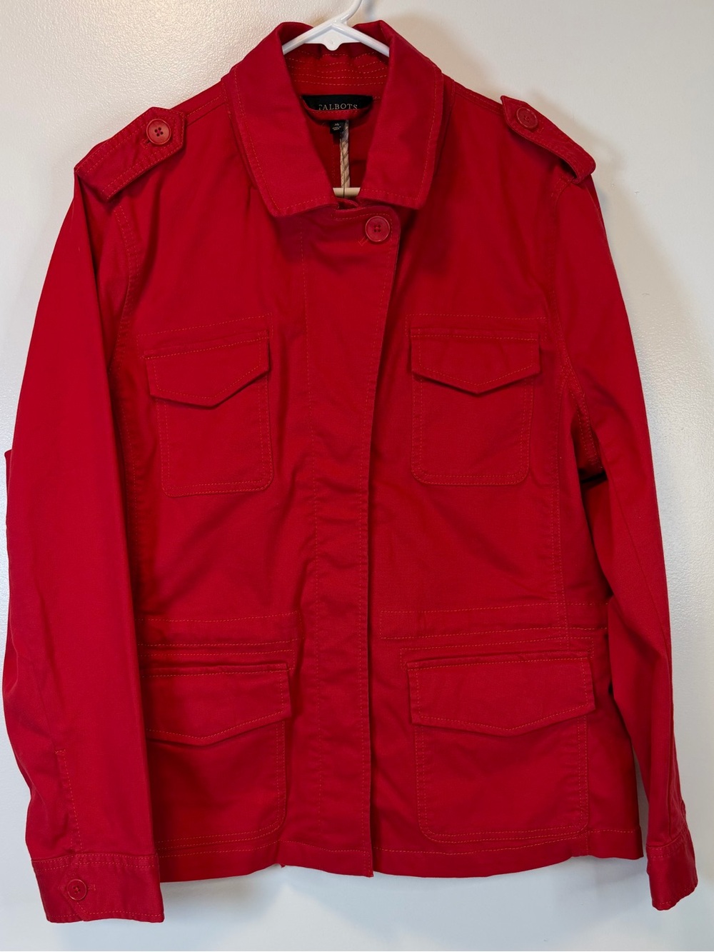 Talbots Red Utility Military Style Button Up Women's Jacket Cinch Waist Size XL